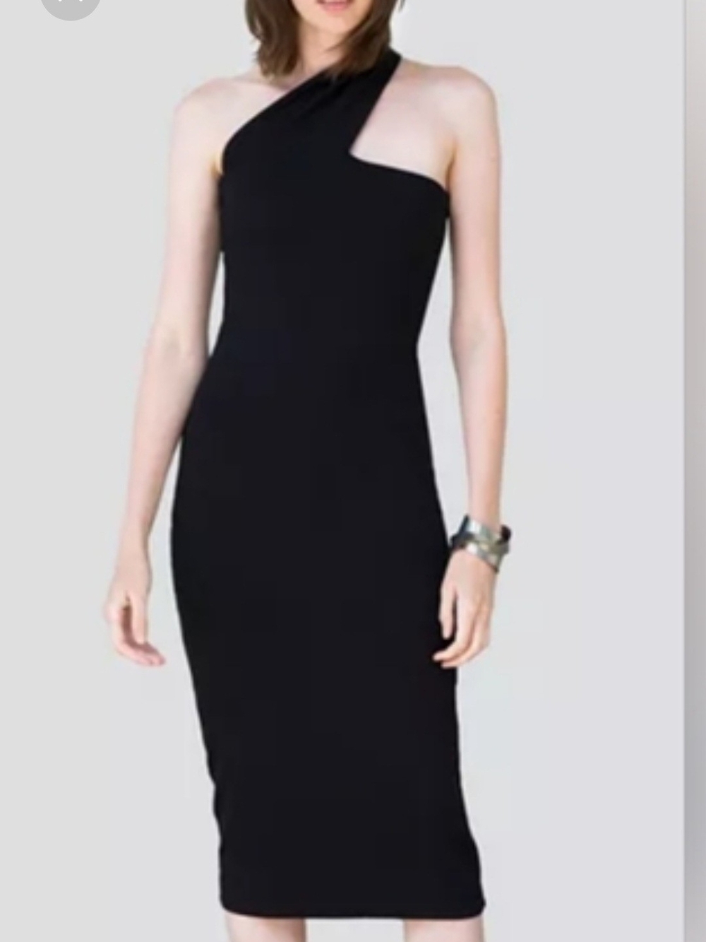 Marcella NYC Black One-Shoulder Midi Dress